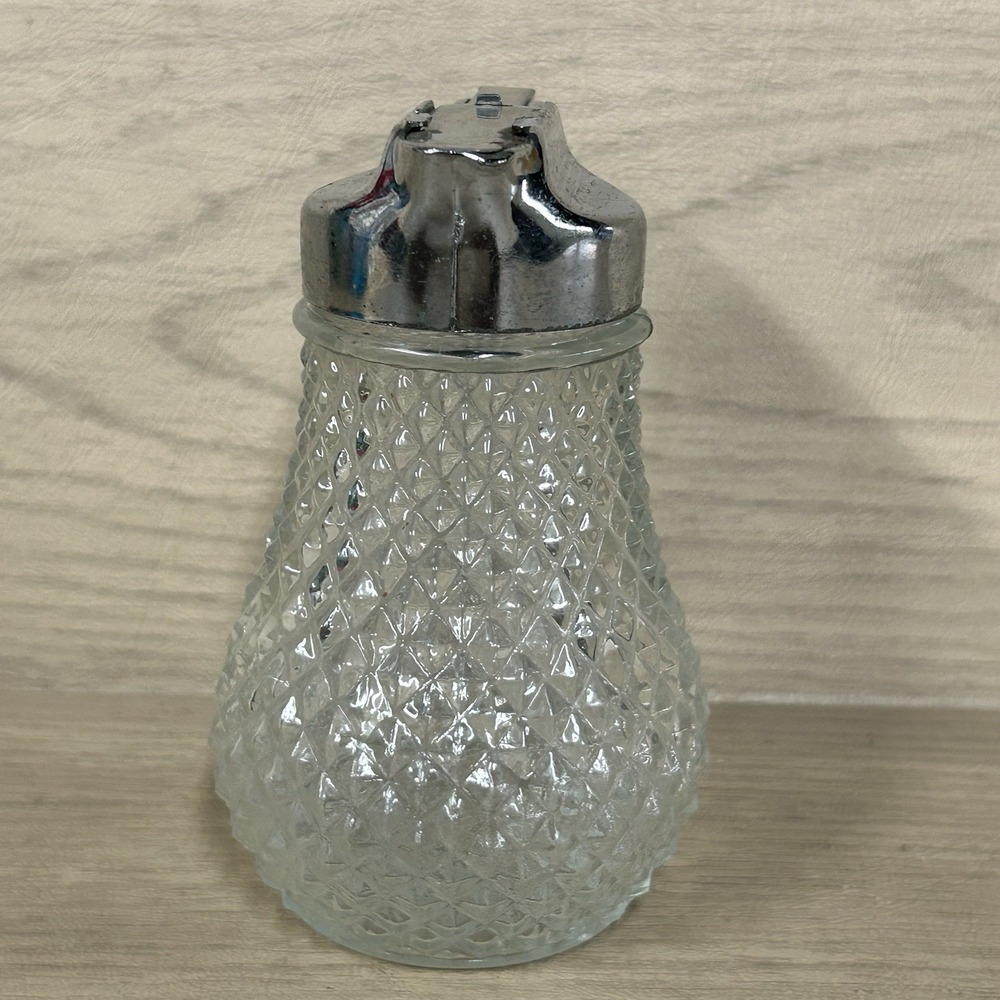 Vintage Diamond Cut Glass Diner Syrup Sugar or Honey Container Dispenser Bottle - Picture 2 of 8